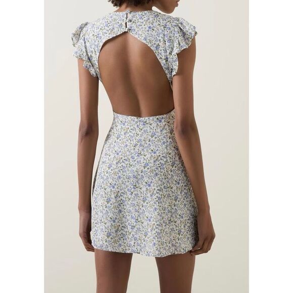 NWOT REFORMATION Idalia Printed Open Back Cutout Ruffle Sleeve Mini Dress 10US - Picture 2 of 16